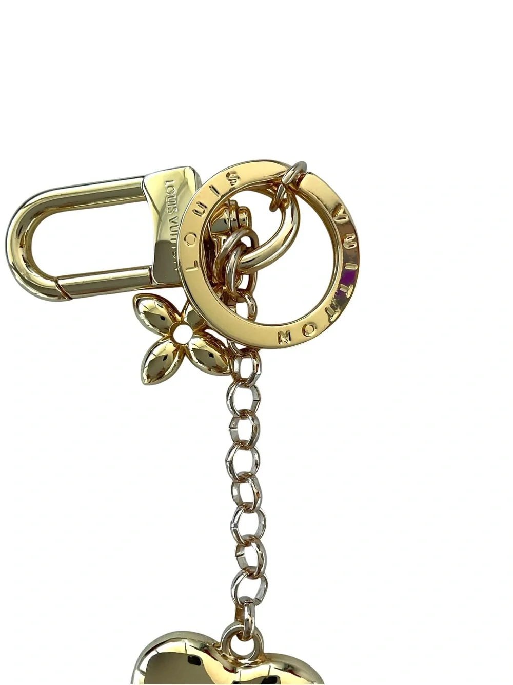 Louis Vuitton Gold Heart LV Bag Charm Keychain Flower NWOT